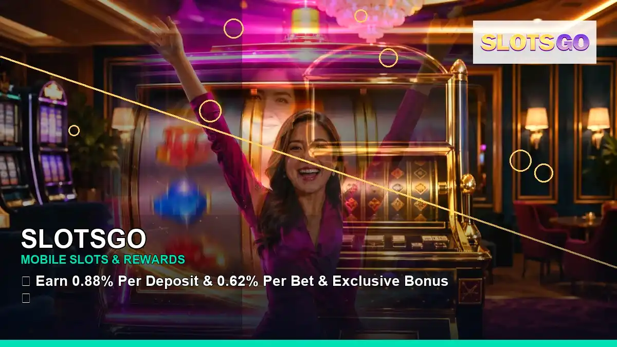 SLOTSGO VIP casino rewards featuring an adult Filipina casino host with a right close-up composition