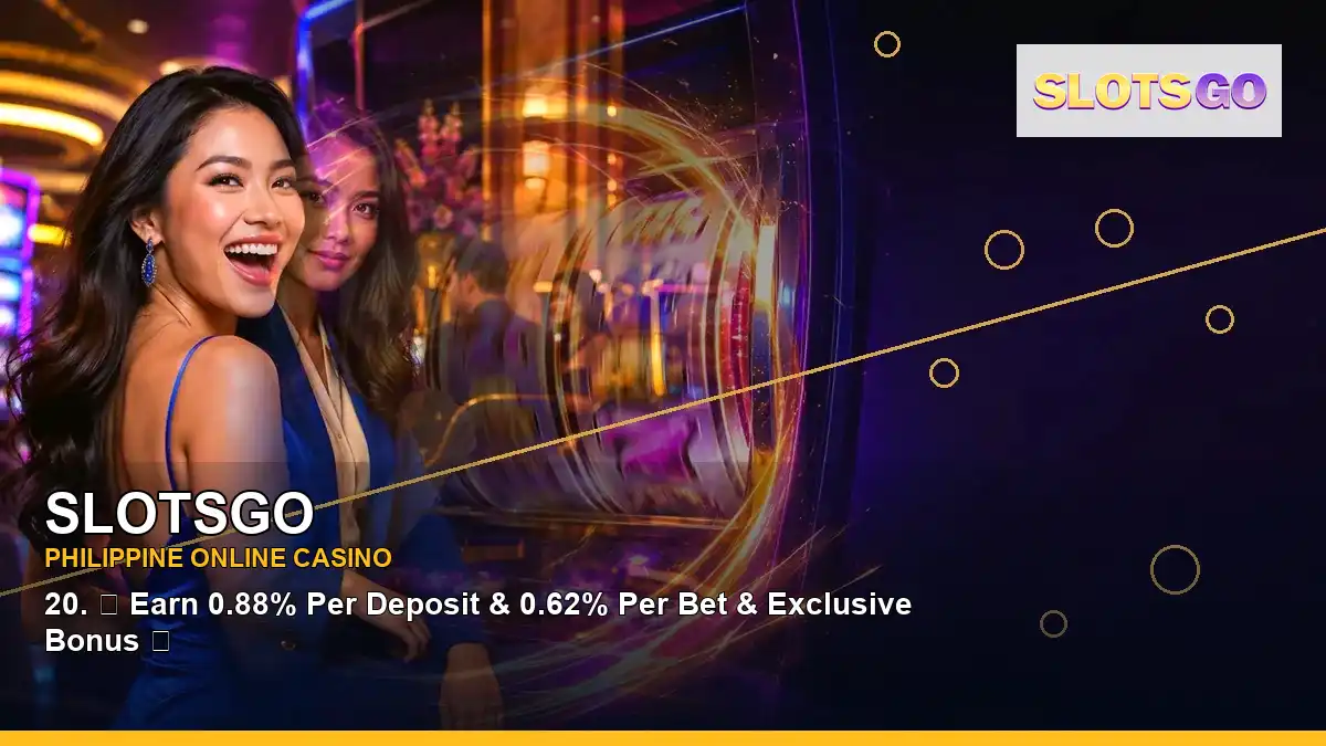 SLOTSGO high-energy lounge VIP casino rewards in a left-framed layout for Philippine players